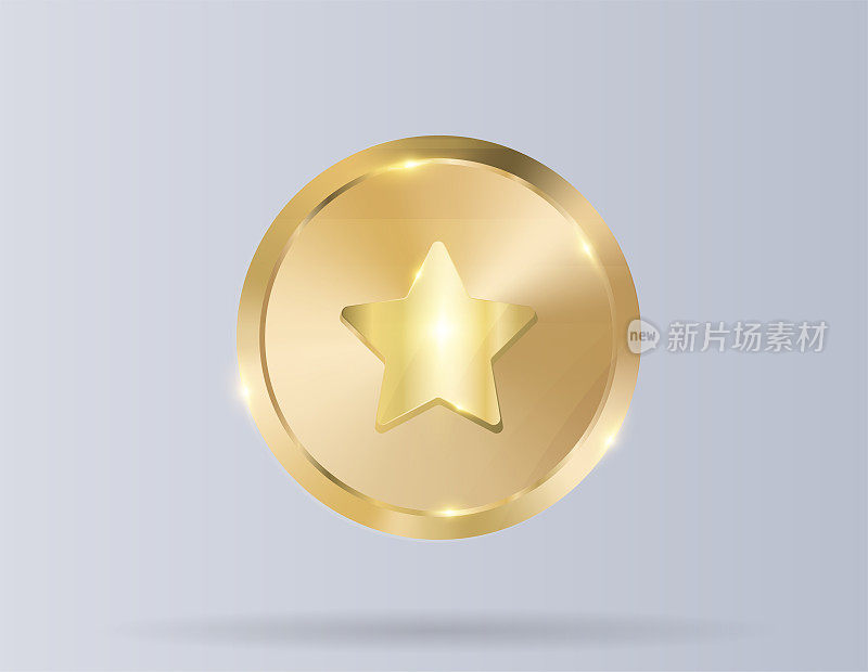 Golden champion medal isolated on white background. Vector realistic 3d illustration. Championship trophy. Sport award.